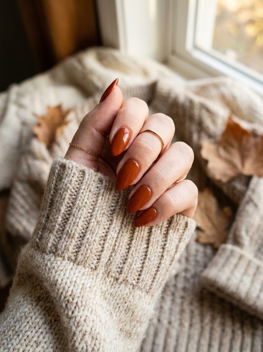 Rust Orange Almond Nails als Almond Fall Nails Inspiration 2026